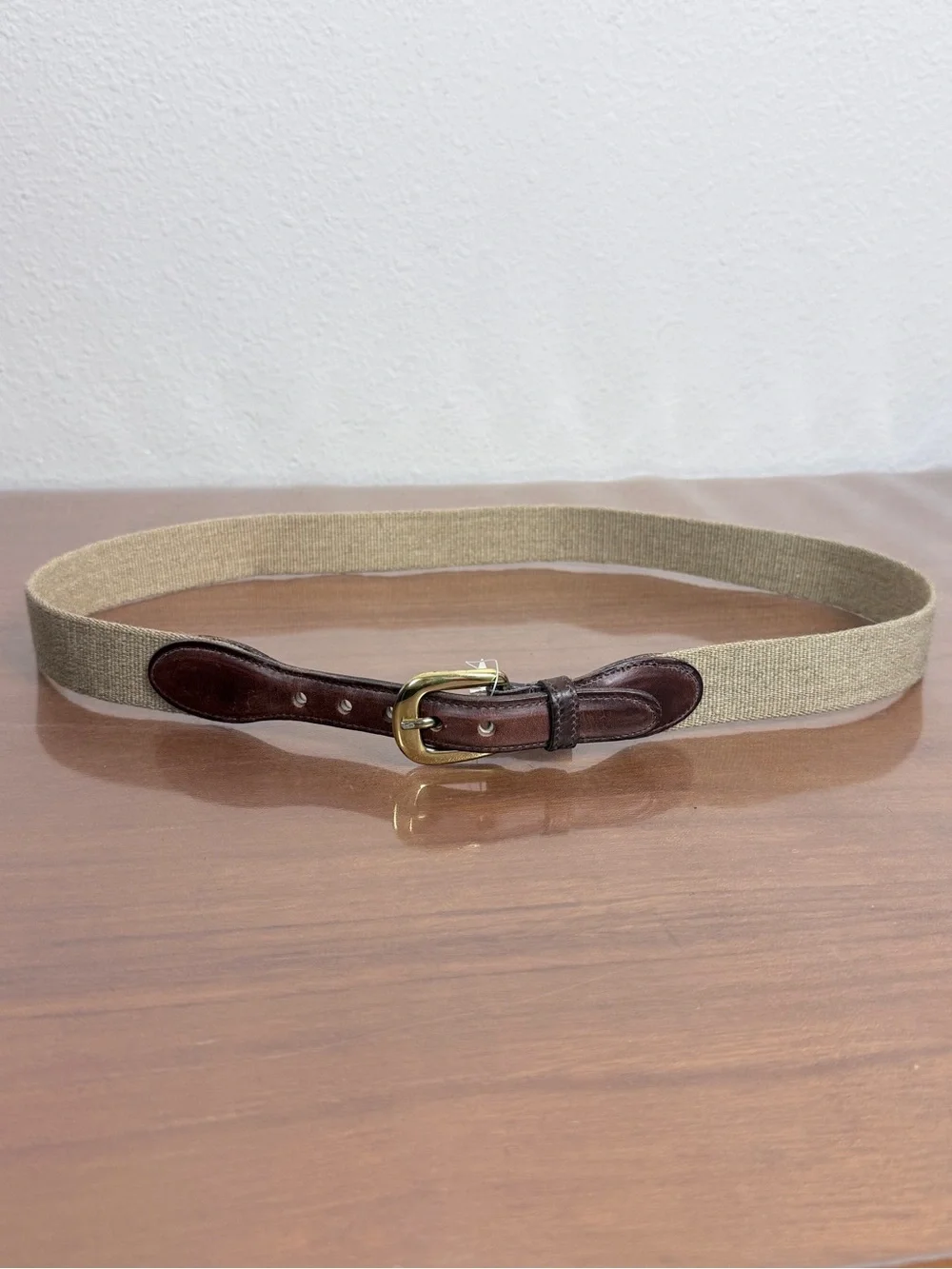 Vintage Torino Men’s Brown Leather & Tan Canvas Belt Jacobson’s 36 NWT